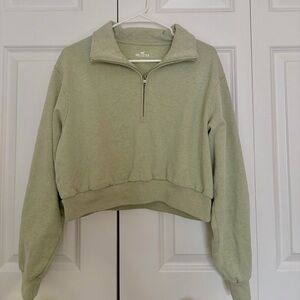 Hollister Women's Sage Green Quarter-Zip Sweatshirt